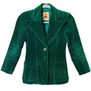 Vintage Green Corduroy Made In Japan Blazer Jacket Size Fit XS Two Front Pocket